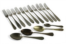 Lotto SET 15 Posate Vintage in ALPACCA Punzonate Forchette Cucchiai Cucchiaino