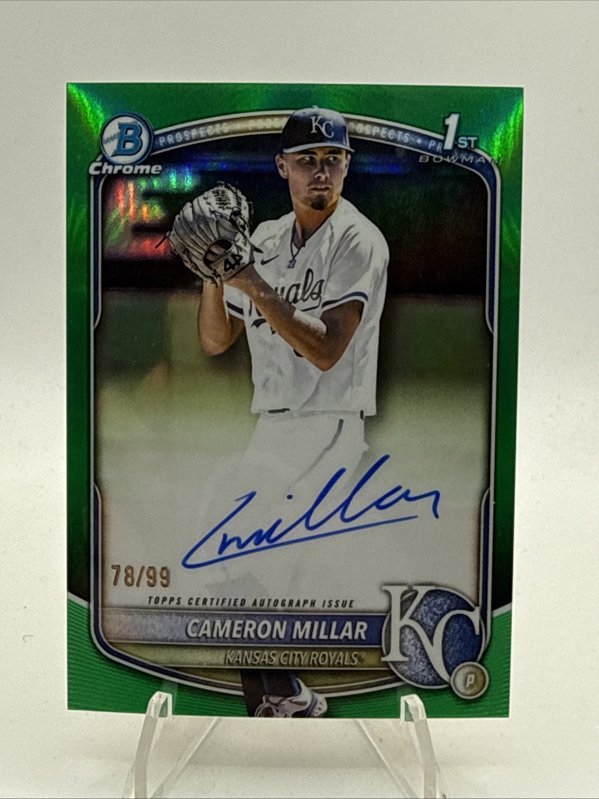 2025 Bowman Draft 1st Chrome CAMERON MILLAR True Green AUTO /99 Royals