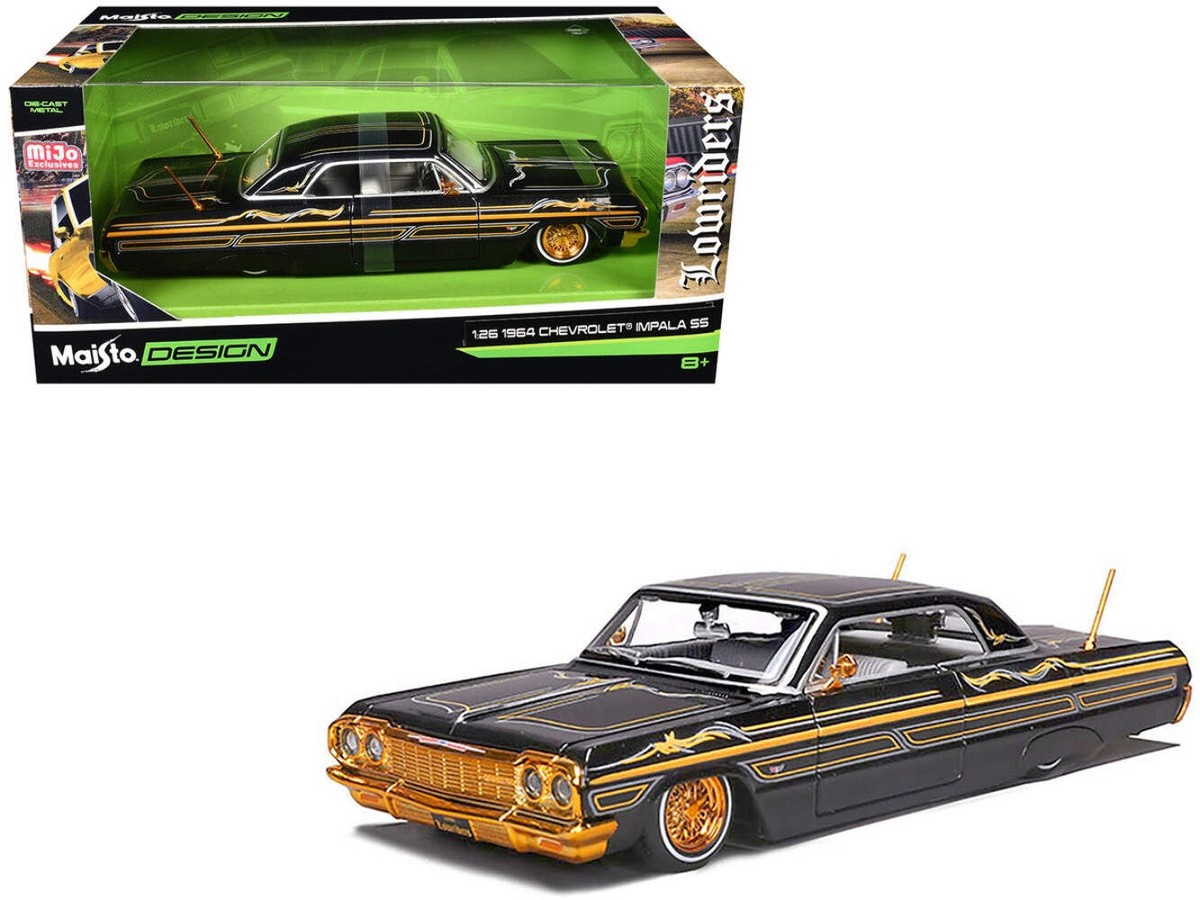 1964 Impala SS Lowrider ミニカー 1964 Chevrolet Impala SS Lowrider Black Metallic with Gold