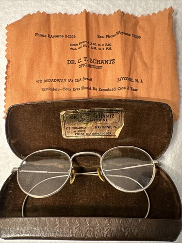 Vintage 1930’s Wire Rim Eye Glasses Spectacles W/Original Case From Bayonne NJ