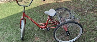 Miami Sun Adult Tricycle 3-Wheel Bike, Red with Rear Cargo Basket