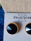 Vintage Goldton Dauplaise  Clip Earrings  Round Black Prisom Cut Plastic Stone — photo 2