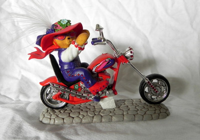 Red Hot Mamas RIDING WITH HATTITUDE Bear on Motorcycle Figurine
