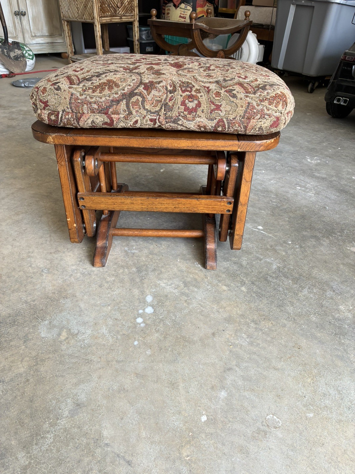 1 - Vtg Oak Wood Gliding Ottoman Footstool Nursery/Baby/Rocker Glider Stool ONLY
