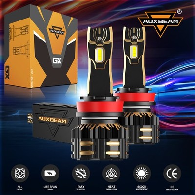 AUXBEAM H11 H9 6500K Super White LED Headlight Bulbs Conversion Kit High Beam US
