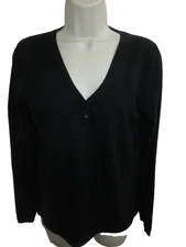 Madison Studio 100% Cashmere Black Henley V-neck Sweater Size M