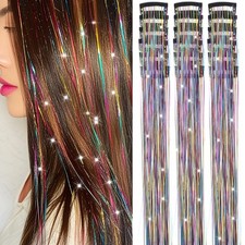 Nielp 18 Pcs Hair Tinsel Clip in, 20.5 Inch Glitter Tinsel Hair Extensions, S...