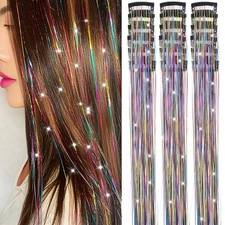 Nielp 18 Pcs Hair Tinsel Clip in, 20.5 Inch Glitter Tinsel Hair Extensions, S...