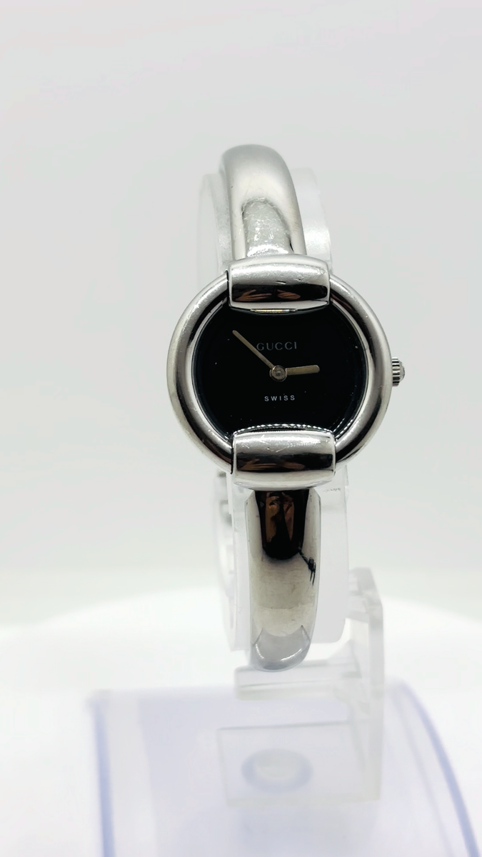 Exc+5 w/Box ] GUCCI 1400L Vintage Black Dial Silver Quartz Watch