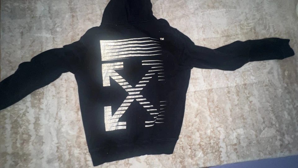 Sudadera con capucha negra de manga larga con bolsillo frontal de algodón blanco roto para mujer talla M Foto 2 de 4