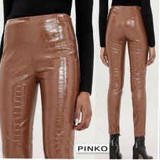 PINKO Gradino 3 Crocodile-Embossed Faux Patent LeatherSkinny Pants brown size 4