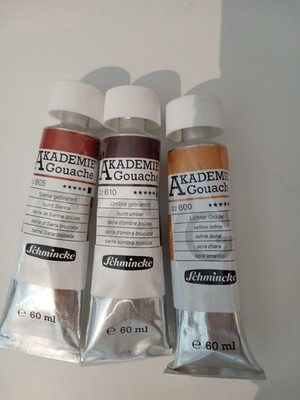 Schmincke   AKADEMIE  - feine Künstler-Gouache, 3x - 60 ml fast NEU