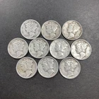 Lot of 10 Mercury Dimes 90% Silver Various Dates Circulated Condition
