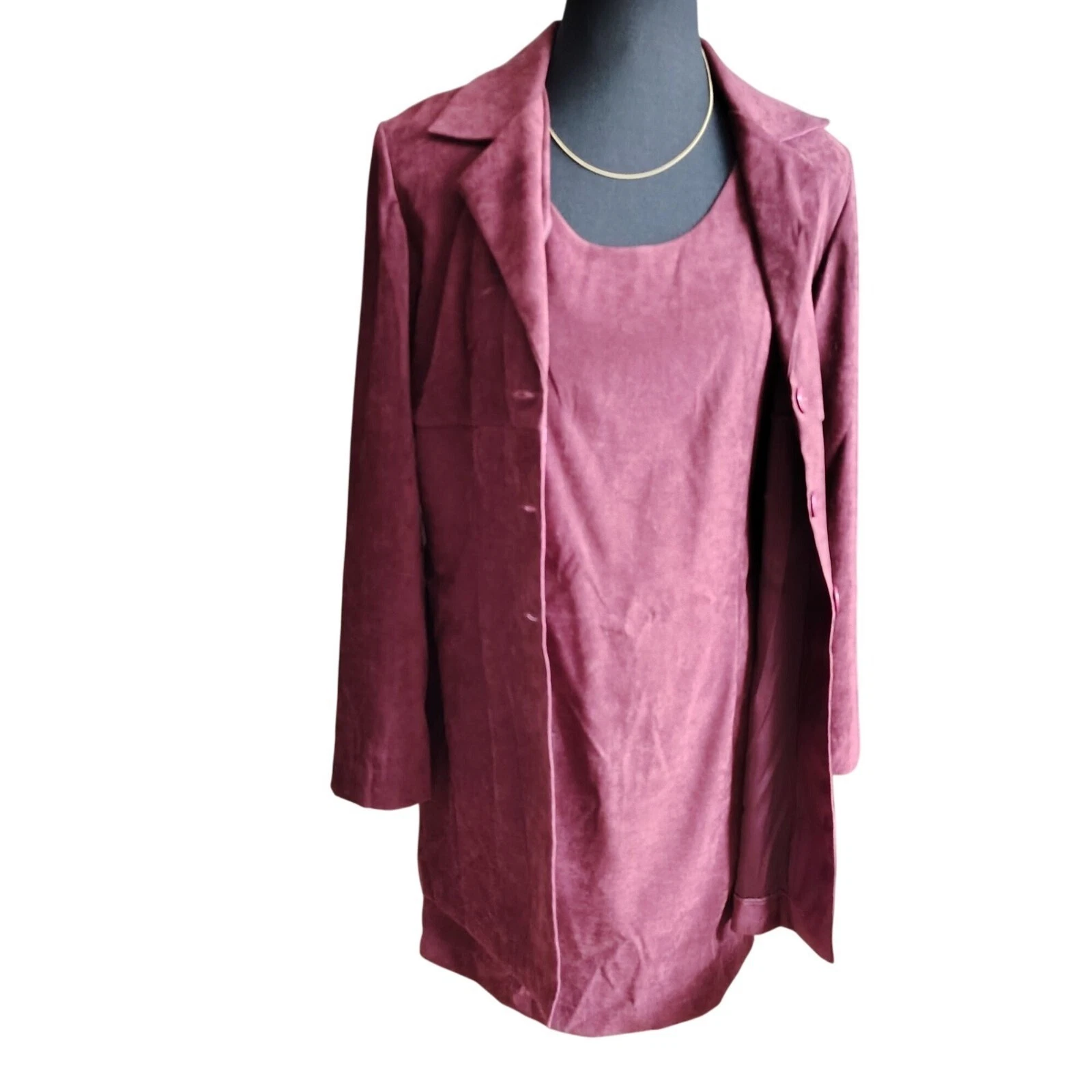 VETEMENTS Giacca elegante donna Kathy Ireland Jewel bordeaux finta pelle scamosciata taglia 10 set 2 pezzi