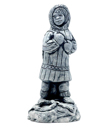 Glacial Ice Age Sculpture Eskimo Inuit Child Ice Fishing Figurine 6'' ACE Alaska