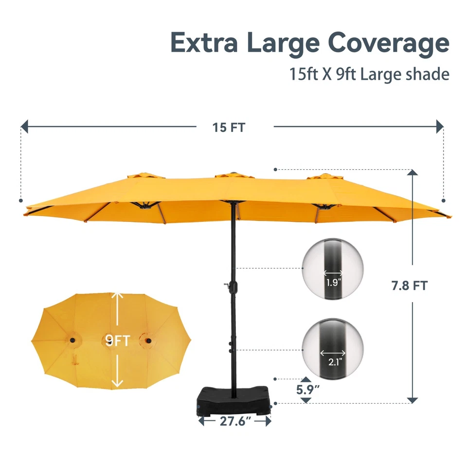 Sombrilla de patio extra grande de 15 pies al aire libre de doble cara con base Foto 4 de 4