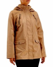 New Cb Sports Khaki Waterproof Hood Jacket Plush Lining Size M Hand Pockets Zip.