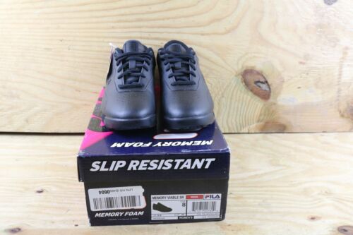 Fila Sneakers Womens 8 Wide Black Leather Memory Viable SR Athletic New - Picture 2 of 7