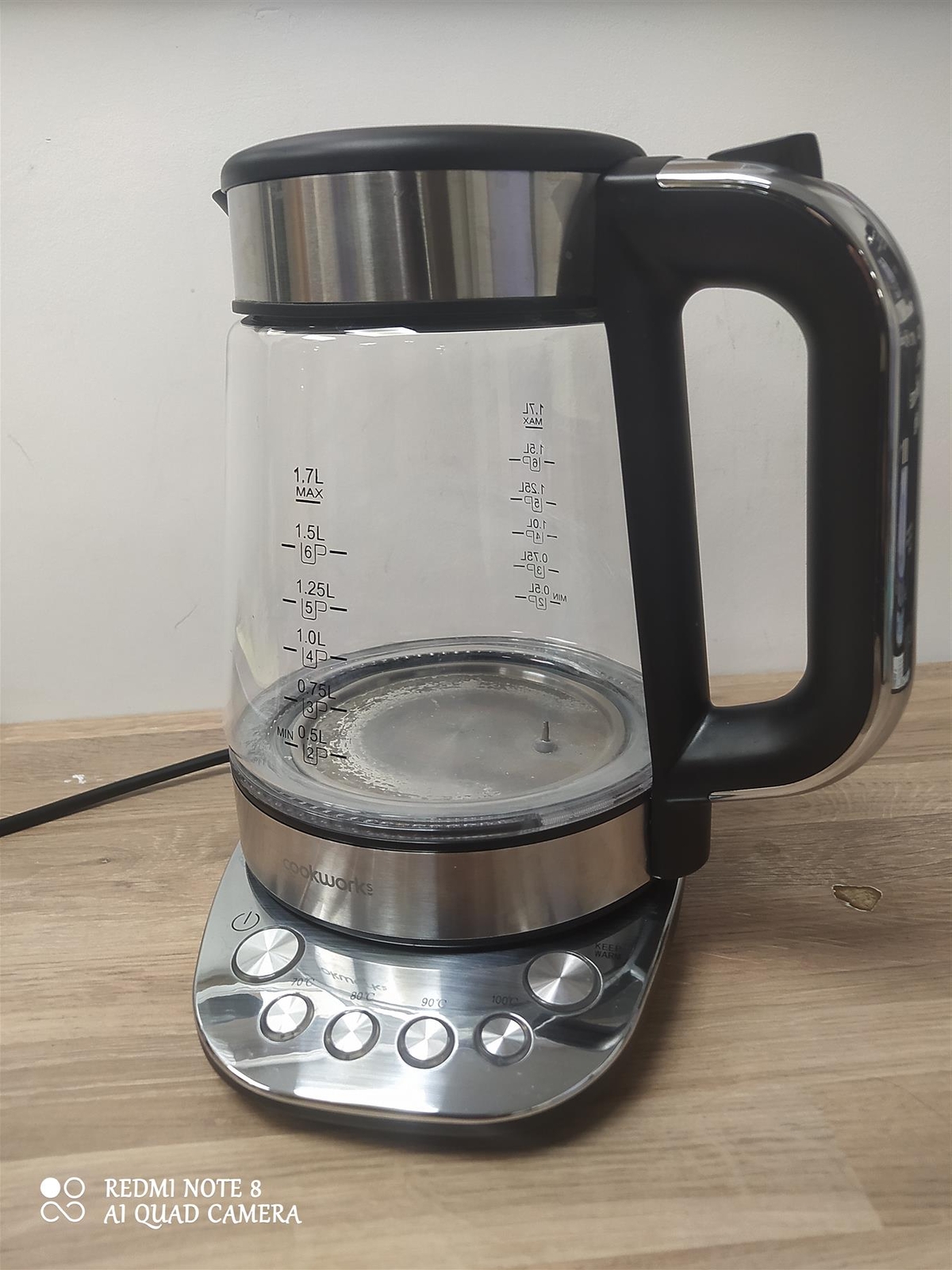 Cookworks Kettle HOT water boil stainless steel temperature Glass CLEAR