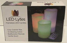 LED Lytes, Flameless LED Candles Ivory Colored Wax 12 Glowing Colors With Remote