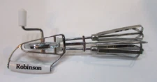 Vintage 1990's Robinson Hand Crank Stainless Steel Blades Eggbeater w Nylon Gear