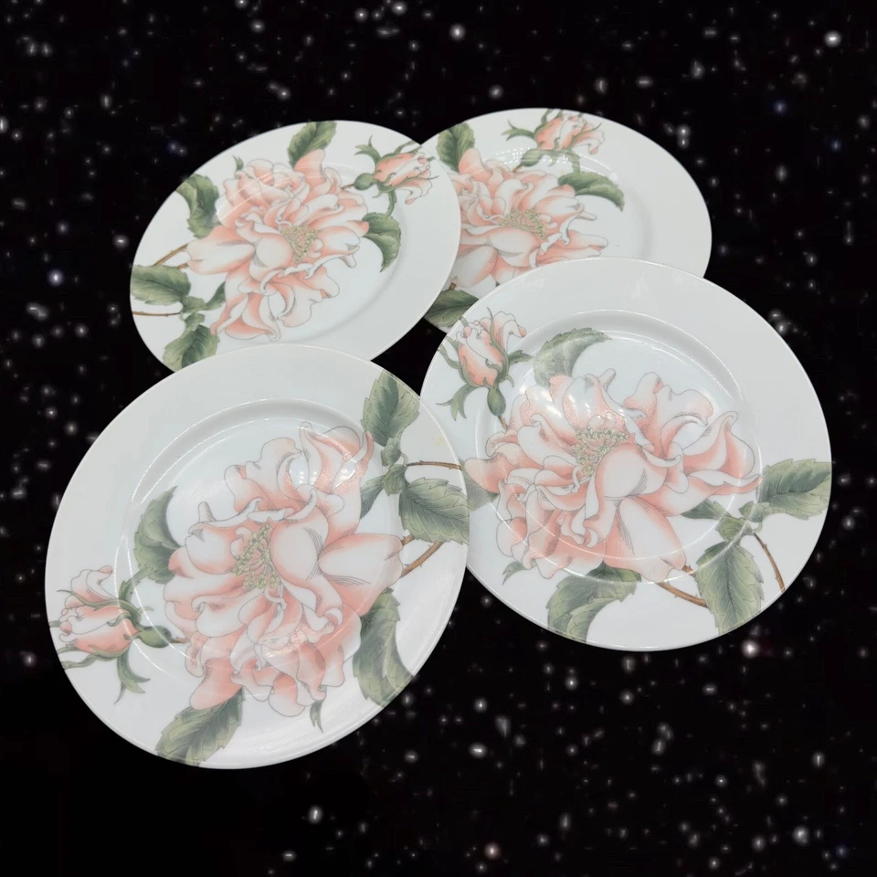 Fitz and & Floyd Summer Rose Rosa Rouge Keramik Teller Geschirr Set 4-teilig 7,5" breit