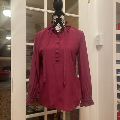 J Crew SUPER Vintage first tag! 4 Silk Blouse magenta long sleeve 1/2 buttondown