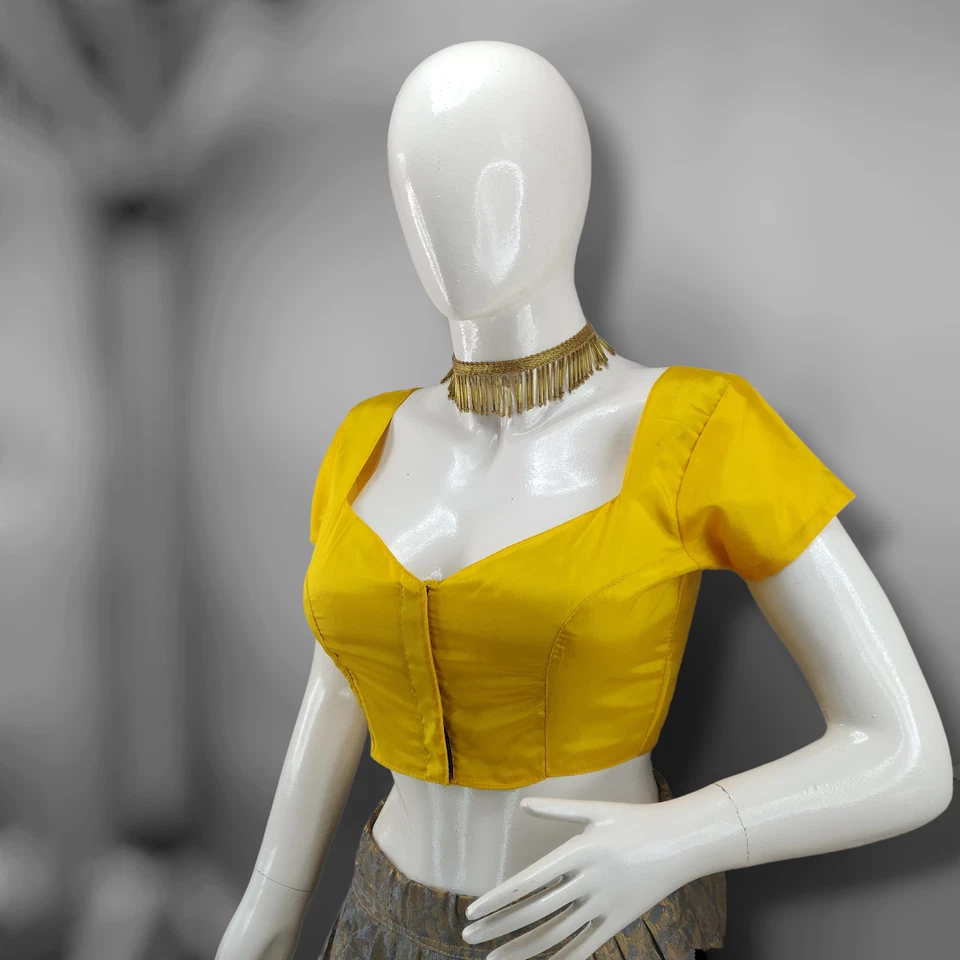 Yellow Dupioni Silk Blouse - Stylish Saree/Lehenga Top for a Chic Ethnic Look. - Image 3 of 4