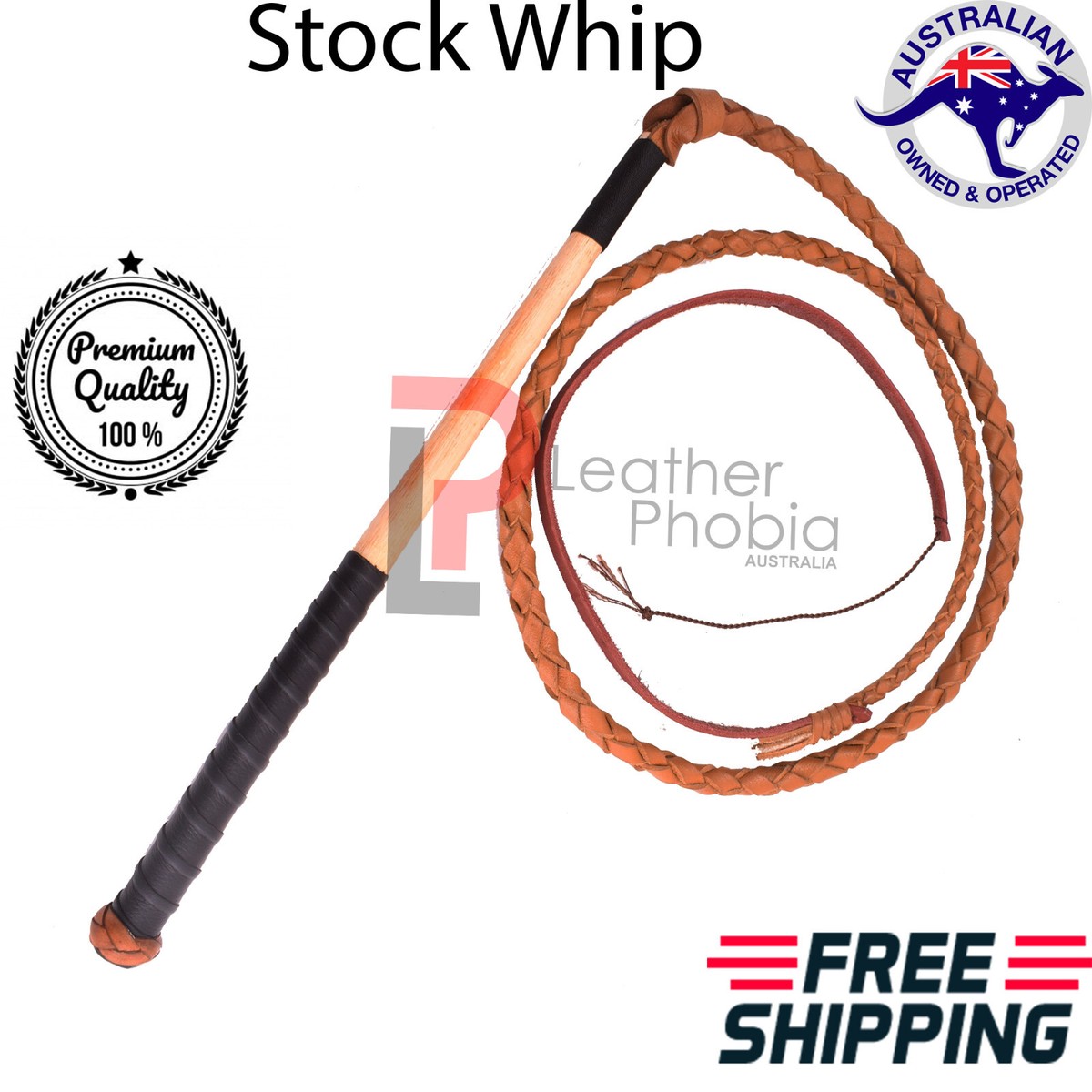 Stock Whip Genuine Leather 6 Feet Long 16 Plaited Heavy Duty Fully