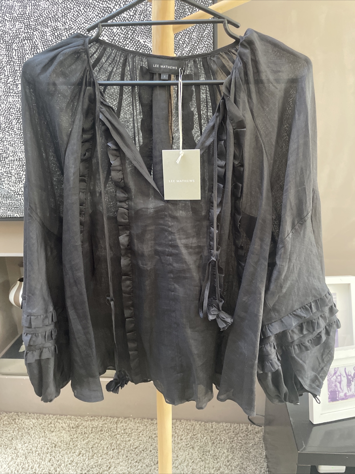 Lee Mathews  black Sofia blouse current season Size 1 But Would Fit Most $529 image 2