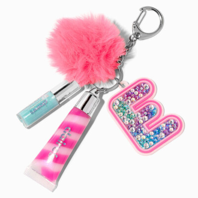 Claire's Initial Hot Pink Lip Gloss Keychain - E (G131424-1 BR3-B)