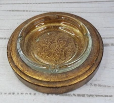 Vtg Italian Florentine Gilt Wood Art Glass Cigar Ashtray Hand Made In Italy...