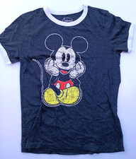 GENUINE Mickey Mouse Disney Gray Short Sleeve Ringer T-Shirt Junior Size LARGE