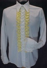 VINTAGE RUFFLED PALM BEACH TUXEDO SHIRT WHITE  YELLOW MEDIUM 15.5/34 RETRO 