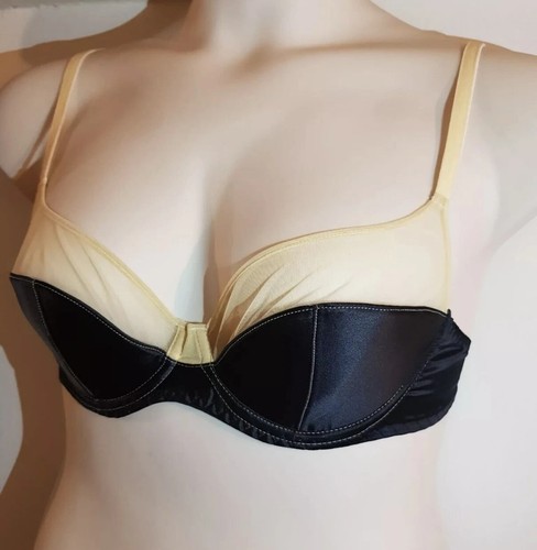 AGENT PROVOCATEUR SATIN U/W PADDED/MESH CUP BRA SIZE 34DD COLOUR BLK/NUDE - Picture 2 of 4