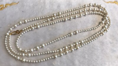 Quality Freshwater Pearl Necklace  White  5&8mm Extra Long 140cm On Sale (P0041)