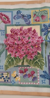 Vtg Petit Point Needlepoint floral Butterfly finished needle 