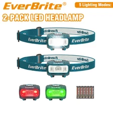 EverBrite LED Headlamp 2-Pack 5 Lighting Modes Adjustable with 6 AAA Batteries