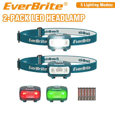 EverBrite LED Headlamp 2-Pack 5 Lighting Modes Adjustable with 6 AAA Batteries