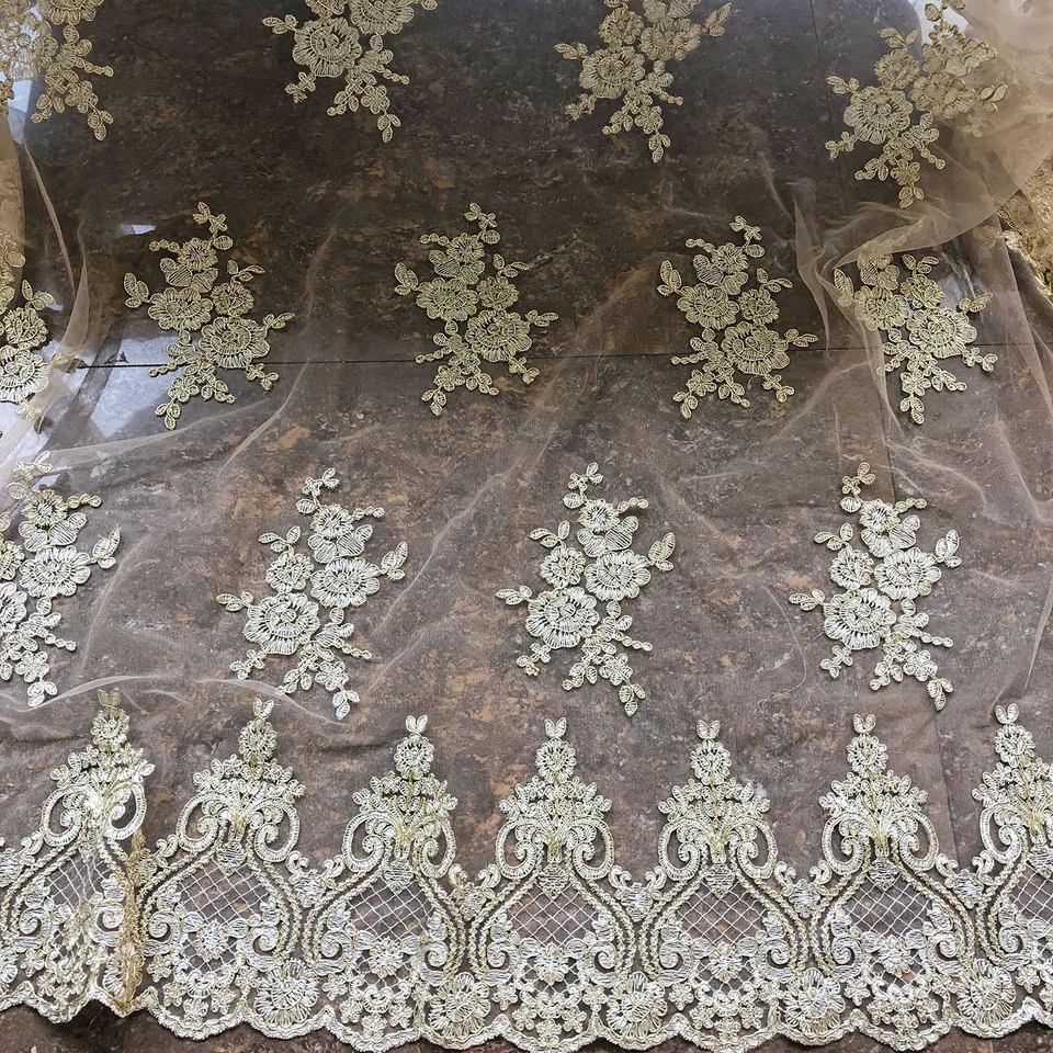 Vintage Stickerei Brautkleid DIY Stoff Gold Corded Abendkleid Spitze Stoff 0.5 Y - Bild 2 von 4