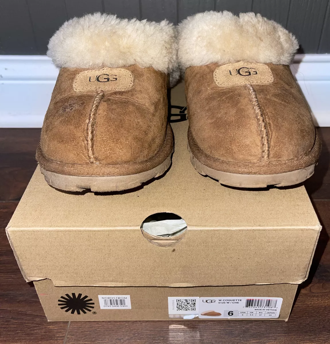UGG Slippers Womens Size 6 Brown Coquette Mules Shearling Suede Sheepskin 5125