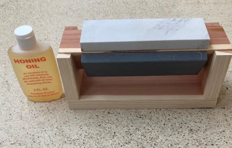 Tri 6 Arkansas Knife Sharpening Stone Kit on a cedar base with6 X 2 X 1/2 stones