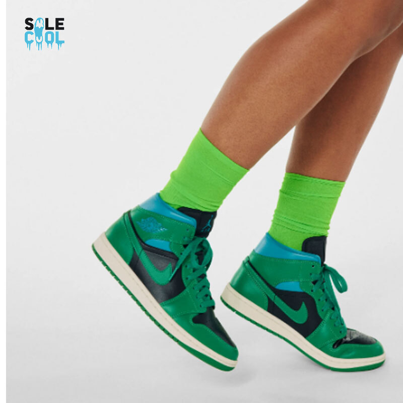 Nike Women's Air Jordan 1 AJ1 Mid Shoes Black Green Blue Nike Women's Air Jordan 1 AJ1 Mid Shoes Black Green Blue