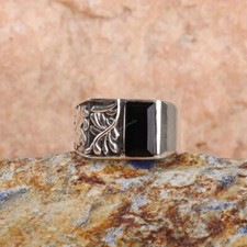 Black Onyx Men's Ring Statement Mens Signet Ring 925 Sterling Silver Ring