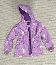 Girls Rain Jacket Polyester Hood Lined Zip Front Size L