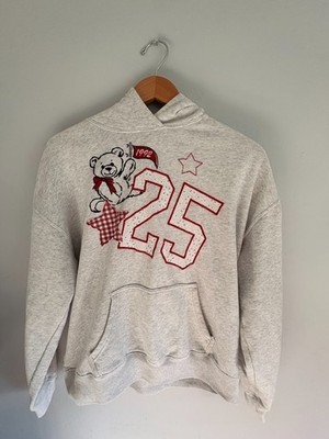 Hollister Teddy Bear Graphic Hoodie Sweatshirt Collegiate #25 Star Oatmeal Gray
