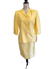 Travis Ayers Silk Yellow Blazer Knee Length Pencil Skirt Suit Set 8 NEW Coastal