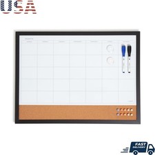 Magnetic Dry Erase Monthly Calendar Planner Board W/ Cork Strip  Markers New