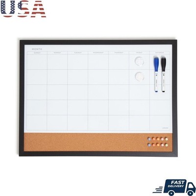 Magnetic Dry Erase Monthly Calendar Planner Board W/ Cork Strip & Markers New