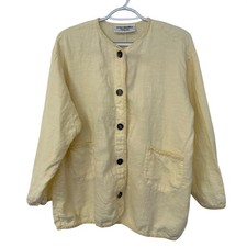 Aly Wear Lagenlook Boxy Button Up Top Size Small Butter Yellow USA Made